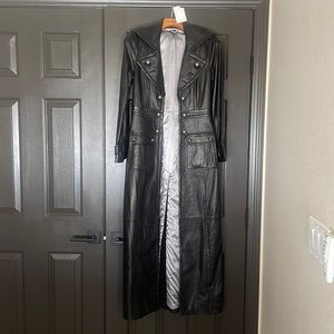 Bebe black long leather coat